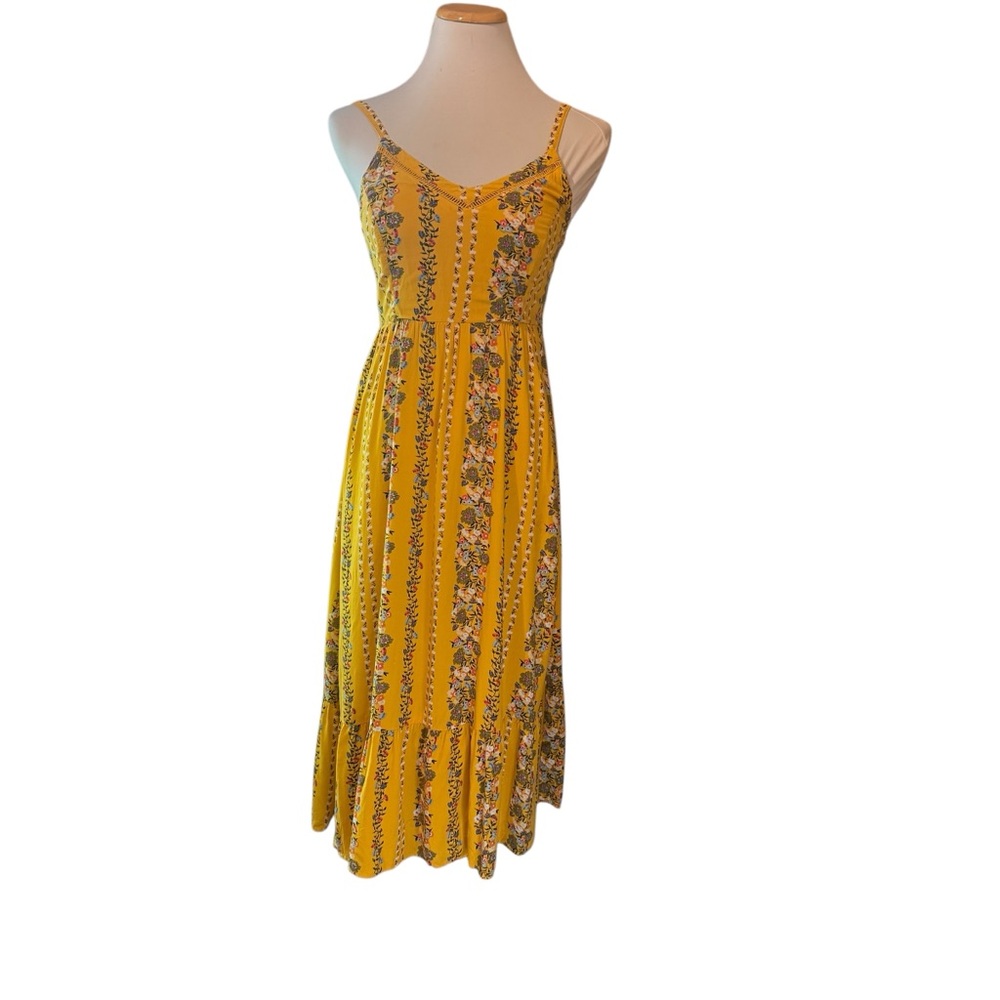 Old Navy Yellow Floral Stripe Midi Sundress